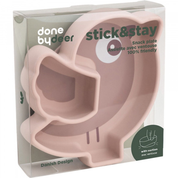 Assiette silicone avec ventouse birdee rose Done by deer