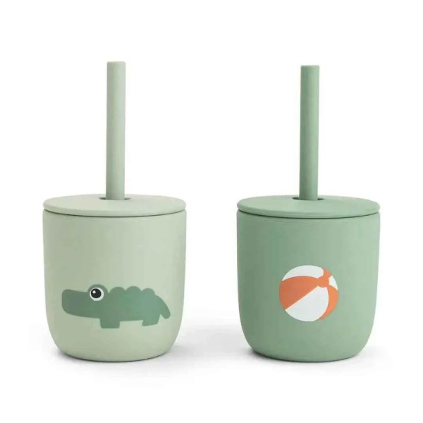 Lot de 2 gobelets à paille en silicone playground vert Done by deer