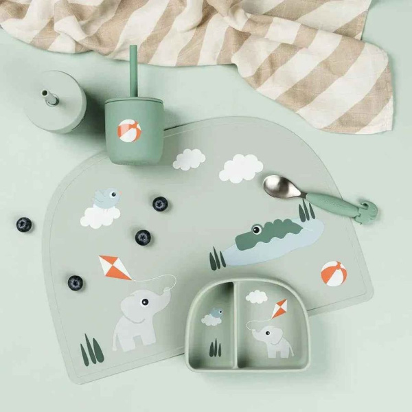 Lot de 2 gobelets à paille en silicone playground vert Done by deer