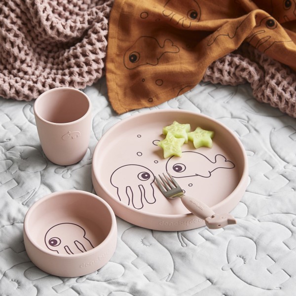 Coffret repas en silicone sea friends rose poudré Done by deer