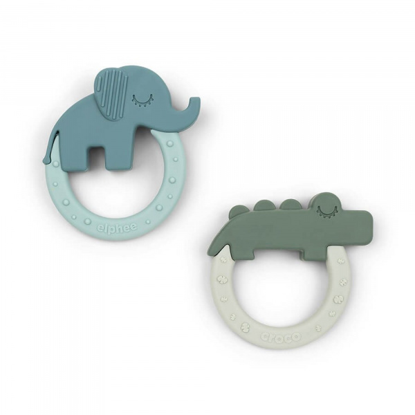 Lot de 2 anneaux de dentition en silicone deer friends mustard / powder Done by deer