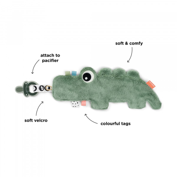 Doudou attache-sucette croco vert Done by deer