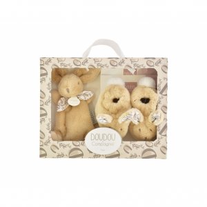 Coffret doudou lapin et chaussons beige Doudou et compagnie