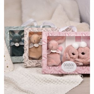 Coffret doudou lapin et chaussons beige Doudou et compagnie