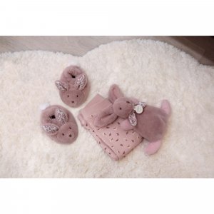 Coffret doudou lapin et chaussons rose Doudou et compagnie