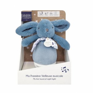 Veilleuse musicale culbuto lapin doudou bleu Doudou et compagnie