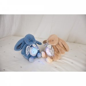 Veilleuse musicale projection d'étoiles lapin doudou beige sable Doudou et compagnie