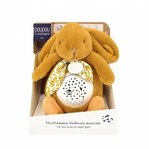 Veilleuse musicale projection d'étoiles lapin doudou ocre Doudou et compagnie