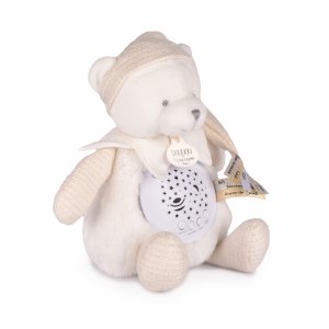 Veilleuse peluche musicale à projection d'étoiles ours blanc Doudou et compagnie