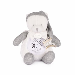 Veilleuse peluche musicale à projection d'étoiles ours gris Doudou et compagnie