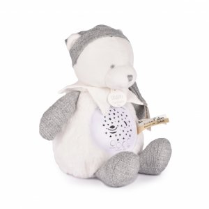 Veilleuse peluche musicale à projection d'étoiles ours gris Doudou et compagnie