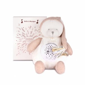 Veilleuse peluche musicale à projection d'étoiles ours rose Doudou et compagnie