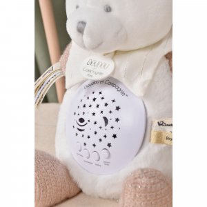 Veilleuse peluche musicale à projection d'étoiles ours rose Doudou et compagnie