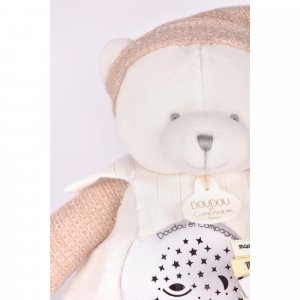 Veilleuse peluche musicale à projection d'étoiles ours rose Doudou et compagnie
