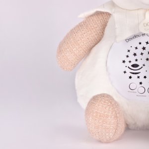 Veilleuse peluche musicale à projection d'étoiles ours rose Doudou et compagnie