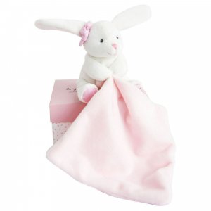 Doudou mouchoir boîte fleur lapin rose Doudou et compagnie