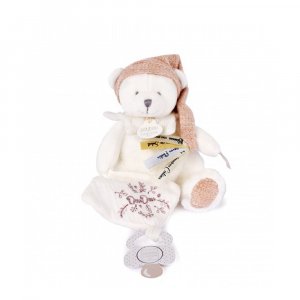 Doudou pantin attache sucette ours 20 cm rose Doudou et compagnie