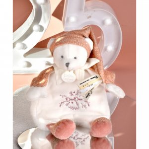 Doudou plat ours cape 25 cm rose Doudou et compagnie