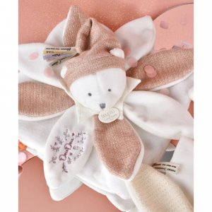 Doudou pétale plat collector ours 25 cm rose Doudou et compagnie