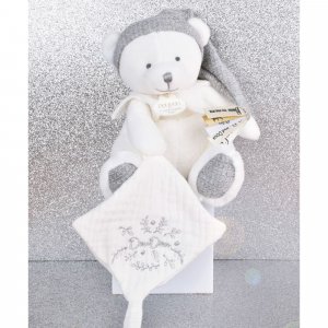 Doudou pantin attache sucette ours 20 cm argent Doudou et compagnie