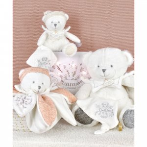 Doudou mouchoir ours 30 cm argent Doudou et compagnie