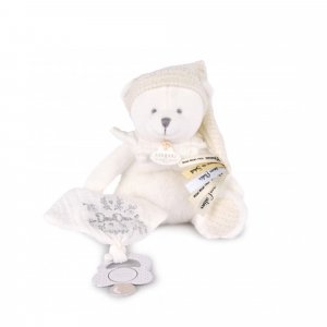 Doudou pantin attache sucette ours 20 cm blanc Doudou et compagnie