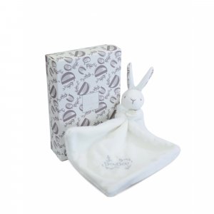 Doudou lapin mouchoir 10 cm blanc Doudou et compagnie