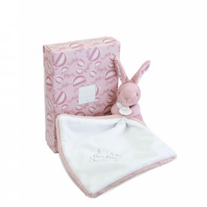 Doudou lapin mouchoir 10 cm rose Doudou et compagnie
