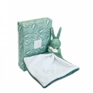 Doudou lapin mouchoir 10 cm vert sauge Doudou et compagnie