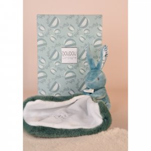 Doudou lapin mouchoir 10 cm vert sauge Doudou et compagnie