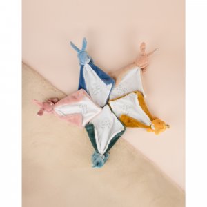 Doudou lapin mouchoir 10 cm bleu Doudou et compagnie
