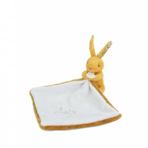 Doudou lapin mouchoir 10 cm ocre Doudou et compagnie