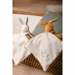 Doudou lapin mouchoir 10 cm ocre Doudou et compagnie