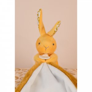 Doudou lapin mouchoir 10 cm ocre Doudou et compagnie