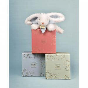 Doudou pantin lapin bonbon 20 cm bleu gris Doudou et compagnie