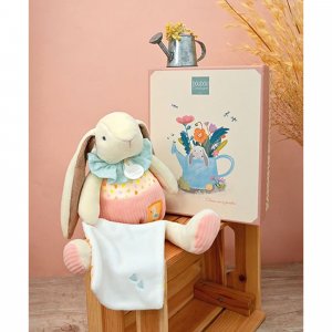 Peluche lapin rose avec son doudou Doudou et compagnie