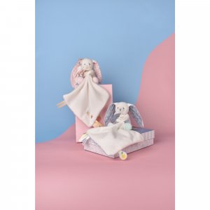 Peluche pantin lapin avec doudou 10 cm vanille fraise Doudou et compagnie