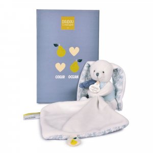 Peluche pantin lapin avec doudou 10 cm cœur océan Doudou et compagnie