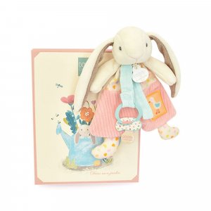 Doudou attache sucette lapin rose Doudou et compagnie
