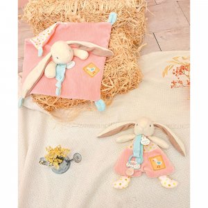 Doudou attache sucette lapin rose Doudou et compagnie