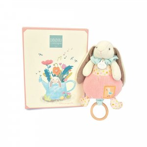 Peluche musicale boîte à musique lapin rose Doudou et compagnie