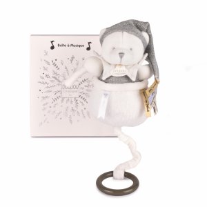 Boîte à musique ours 20 cm gris Doudou et compagnie