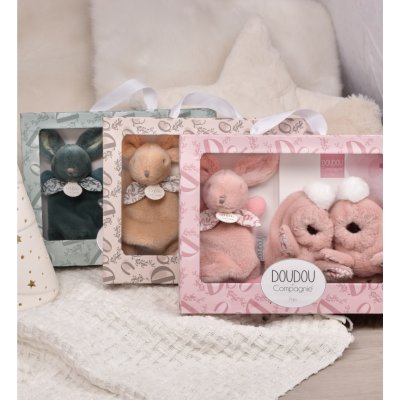 Coffret doudou lapin et chaussons beige