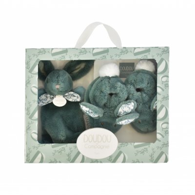 Coffret doudou lapin et chaussons vert sauge