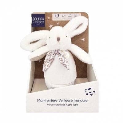 Veilleuse musicale culbuto lapin doudou blanc
