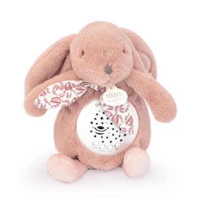 Veilleuse musicale projection d'étoiles lapin doudou rose