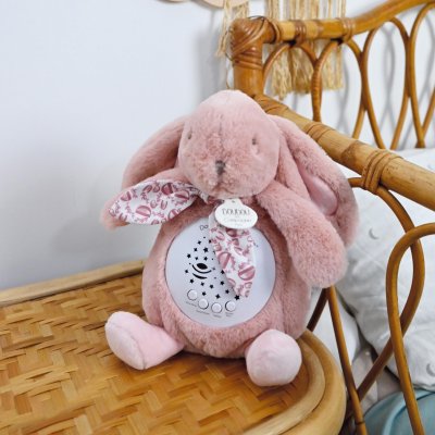 Veilleuse musicale projection d'étoiles lapin doudou rose