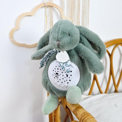 Veilleuse musicale projection d'étoiles lapin doudou vert sauge