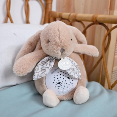 Veilleuse musicale projection d'étoiles lapin doudou beige sable