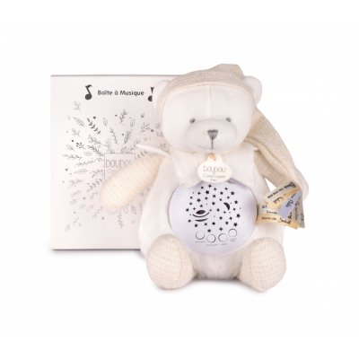 Veilleuse peluche musicale à projection d'étoiles ours blanc